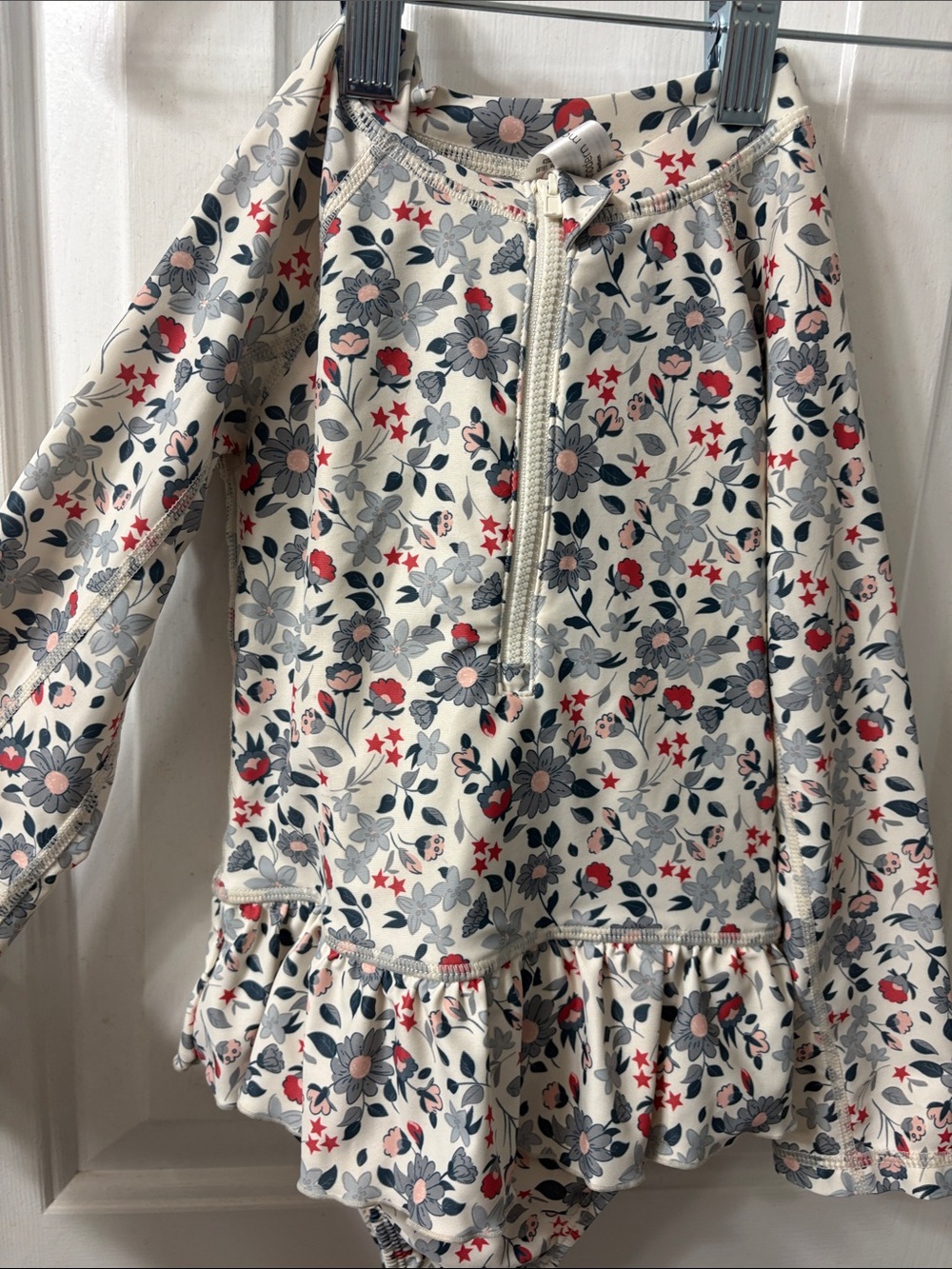 Gerber Cream Floral One-Piece Swimsuit with Red and Gray Accents